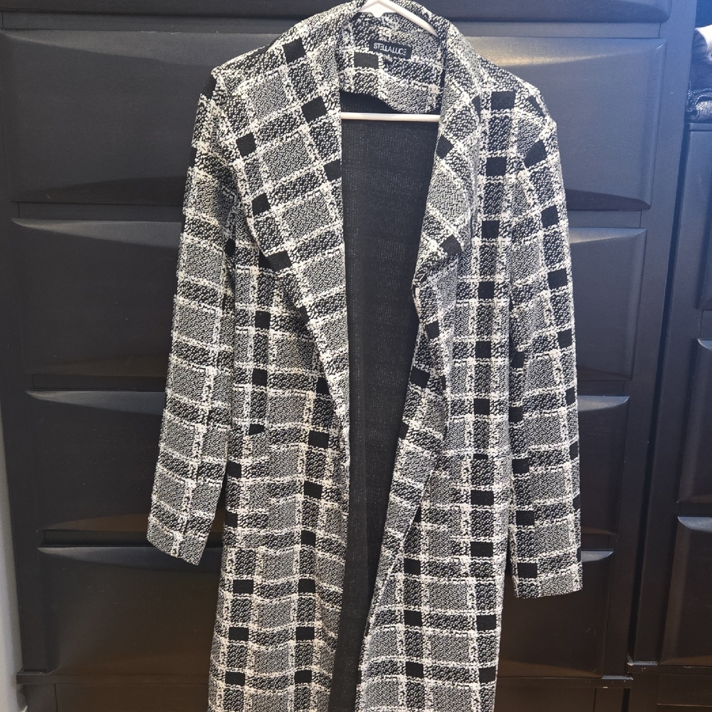 Avenue Black and White Checkered Trench Coat